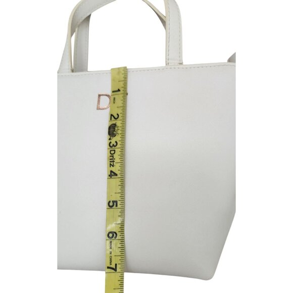 TDE White Structured Leather Tote Bag DT Logo Gold Hardware Crossbody Strap - Picture 13 of 15